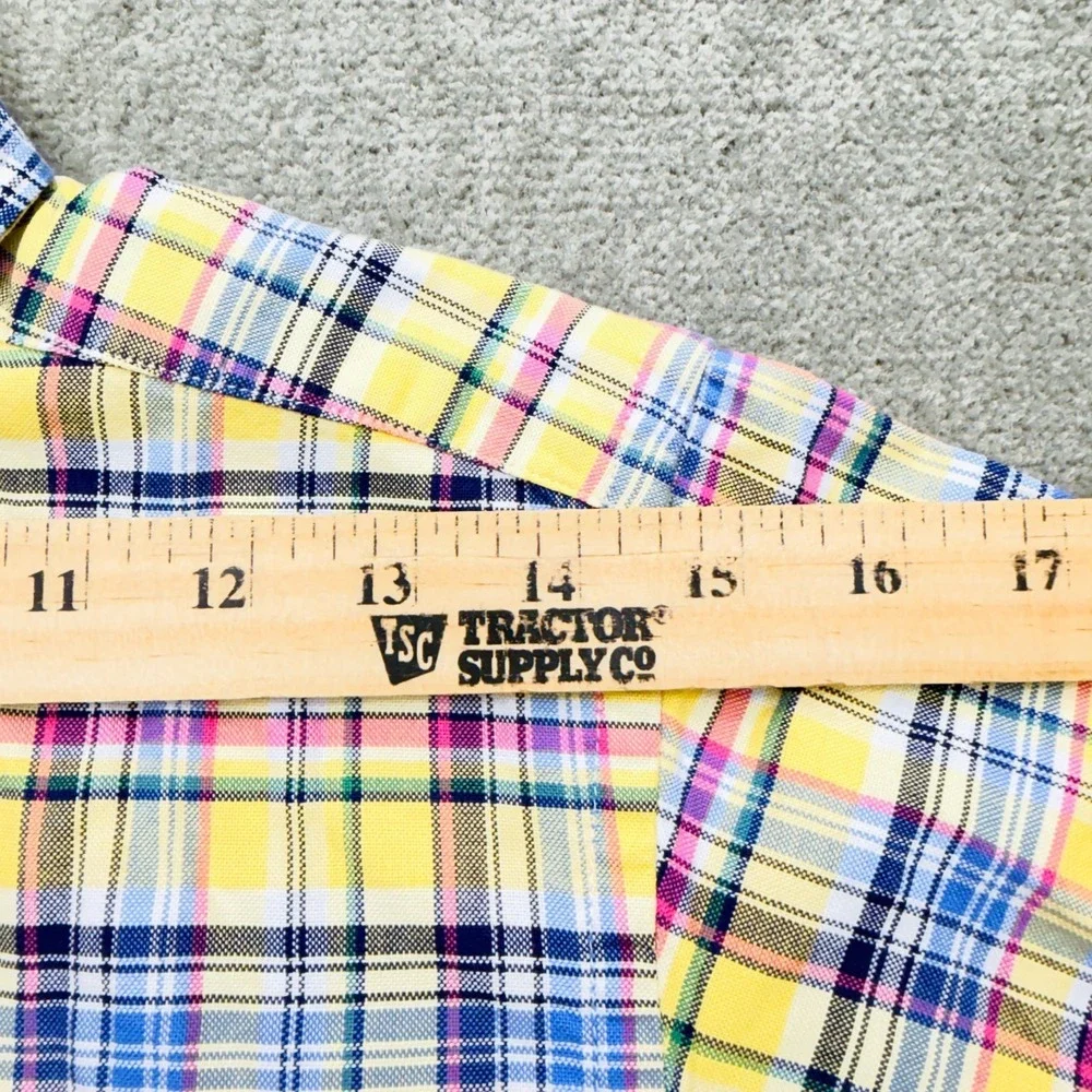 Ralph Lauren Boys Shirt Size 10 Yellow Multicolor Plaid Flesh Pony Long Sleeve